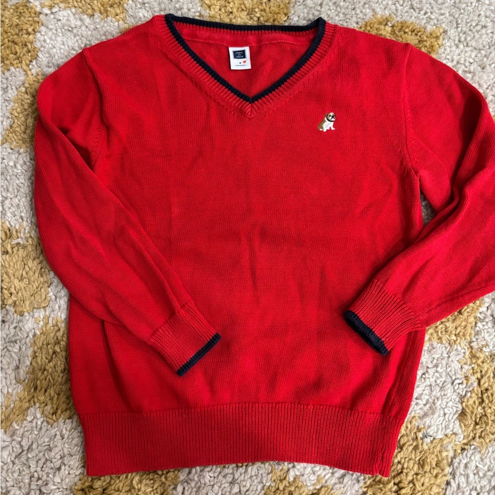 Janie and Jack Red Boy’s V-Neck Sweater